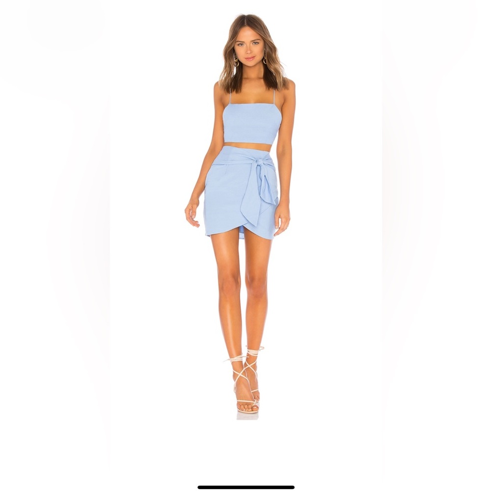 Milah Wrap Skirt SET in Light Blue- superdown XS top, S skirt